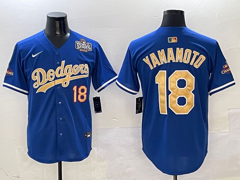Men Los Angeles Dodgers 18 Yamamoto Blue Gold Game Nike 2025 MLB Jersey style 3